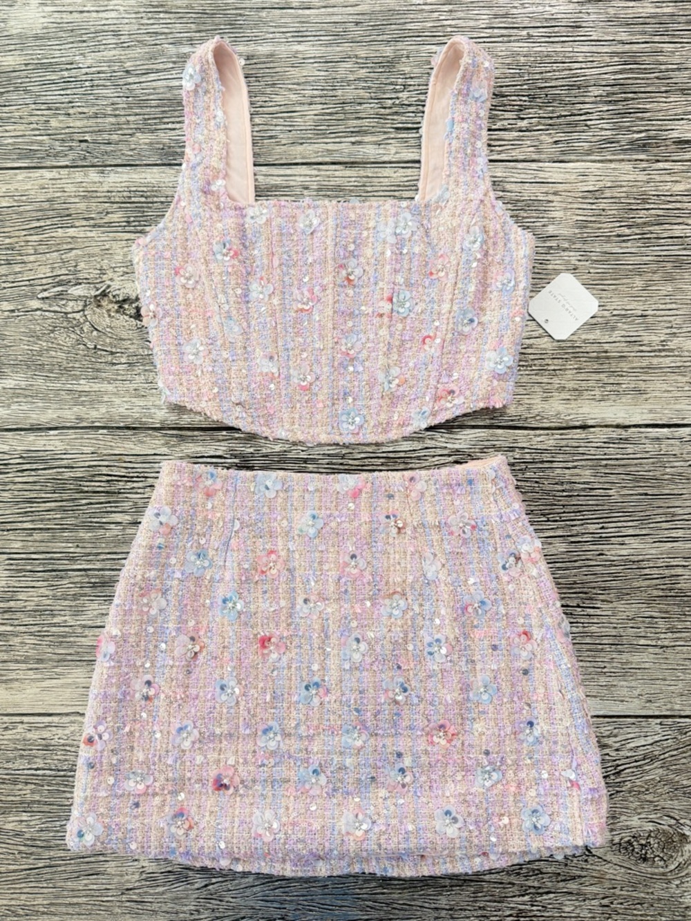 Altar'd State Pastel Pink Tweed Sequin Set - Picture 3 of 11
